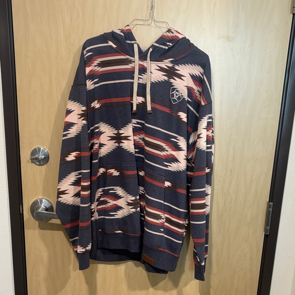 Ariat Men's Southwestern Pattern Hoodie - Navy and Red